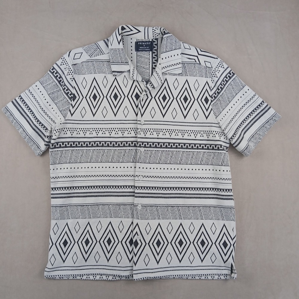 Primark Medium Mens Shirt Camp Hawaiian Chunky Textured‎ 21x26 Geometric